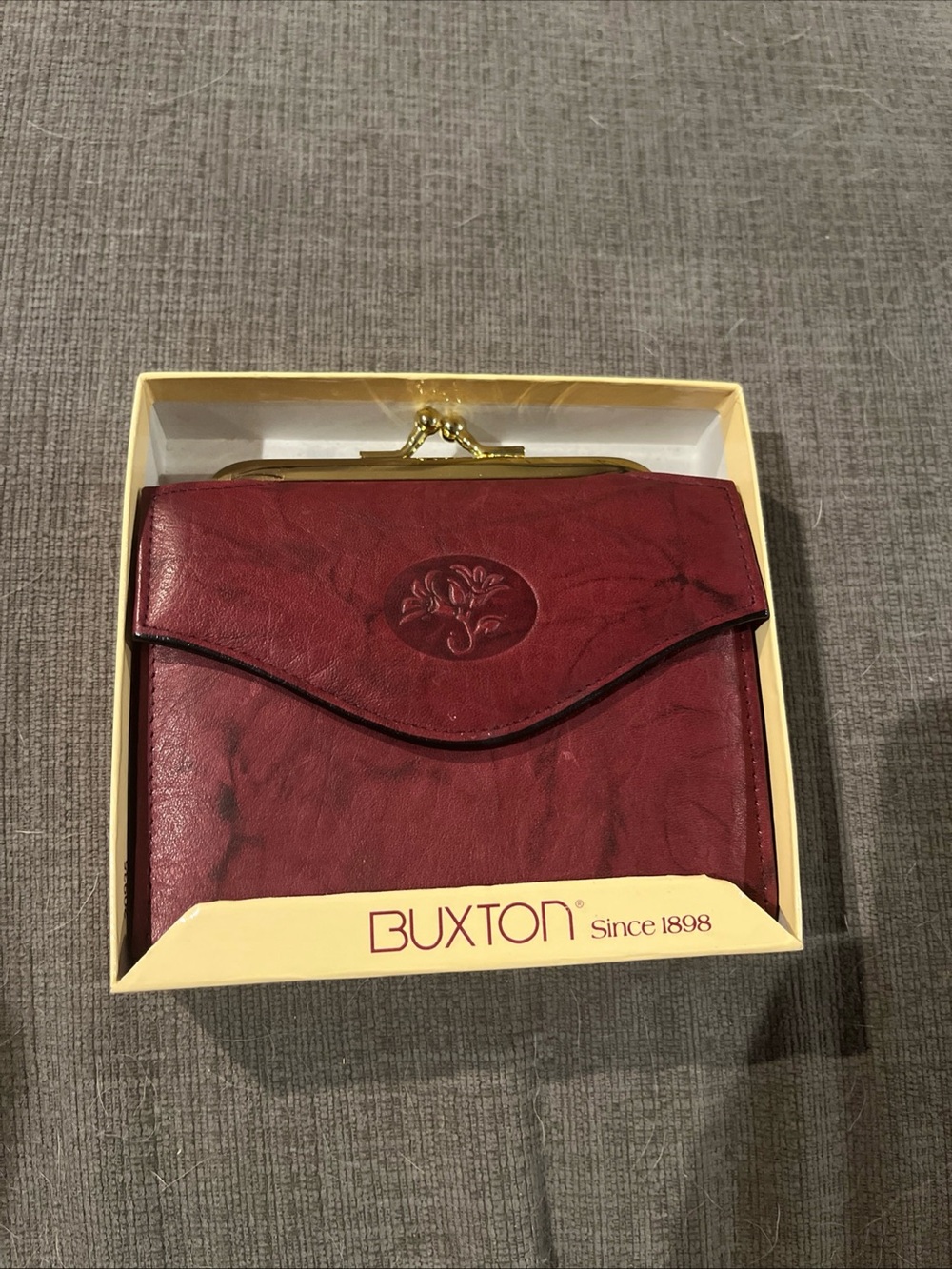 Buxton Burgundy Leather Wallet with Embossed Floral Detail